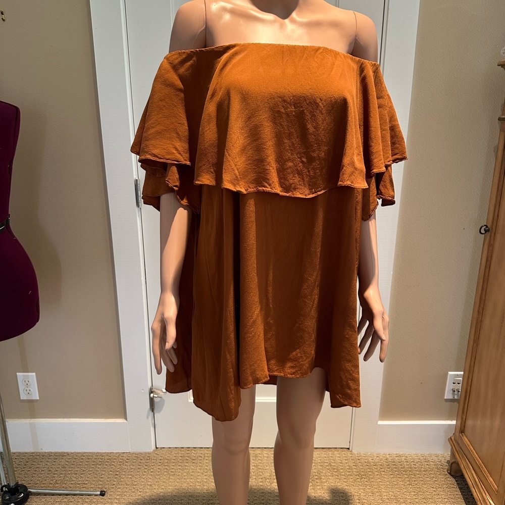 MLM Orange Ruffled Off-the-Shoulder Sundress